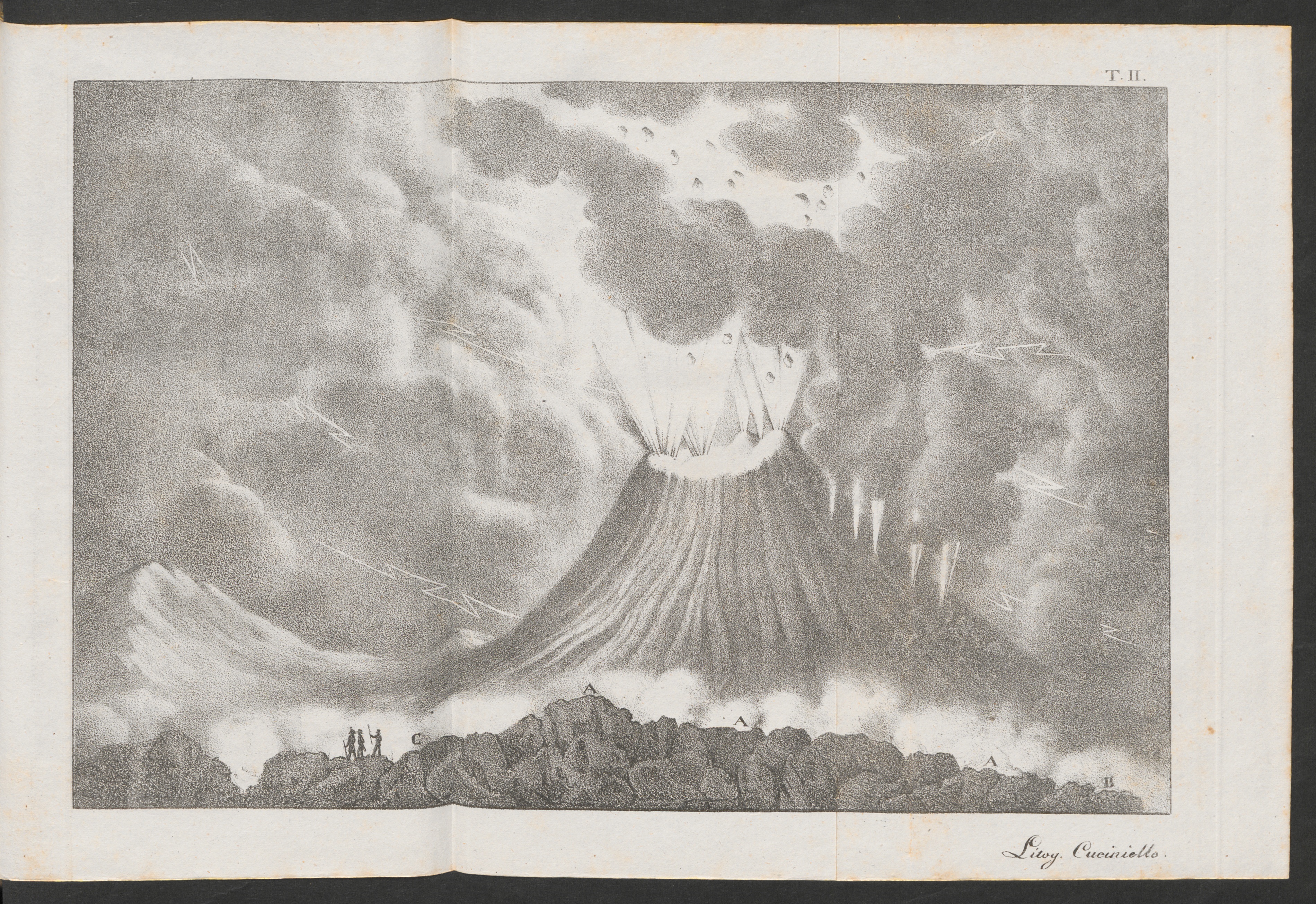 Eruption des Vesuvs im Oktober 1822, Aus: Teodoro Monticelli: Storia de’fenomeni del Vesuvio […], 1823. Rar 6073, https://www.e-rara.ch/zut/content/zoom/7253085, Public Domain Mark