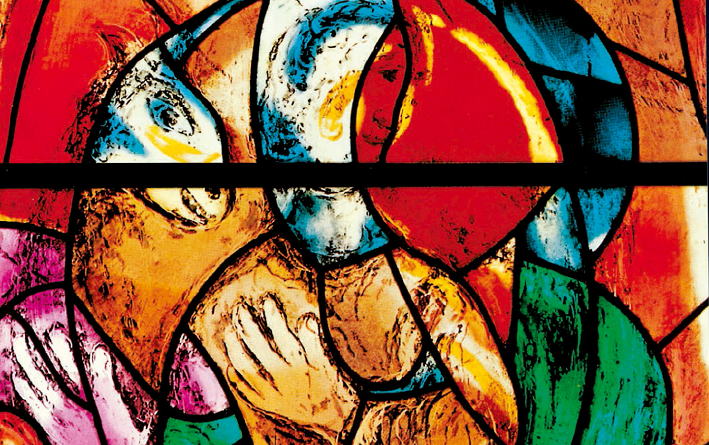 Glasfenster von Marc Chagall in Zusammenarbeit mit Charles Marq: Prophetenfenster (Detail), 1970.© Glasfenster von Marc Chagall in Zusammenarbeit mit Charles Marq / 2022, ProLitteris, Zürich / Foto: Orell Füssli