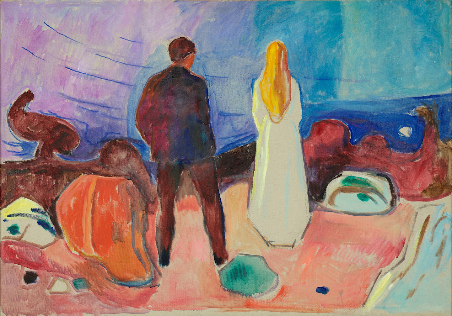 Ausschnitt aus: Edvard Munch, Zwei Menschen. Die Einsamen, um 1935, Öl auf Leinwand, 99.5 x 138 x 6.5 cm, Munchmuseet, Oslo